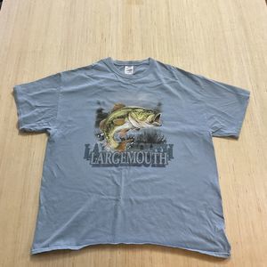 Gildan T-Shirt  XLarge Large Mouth Fishing Blue Cotton Size XL Mens Short Sleeve
